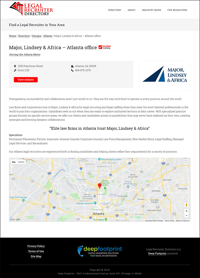 Elevated Legal Recruiter Directory listing