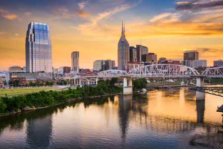 Skyline of downtown Nashville, Tennessee.