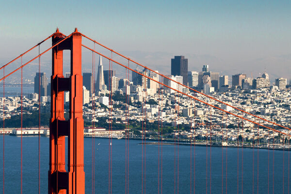 View of San Francisco California with Golden Gate Bridge in foreground